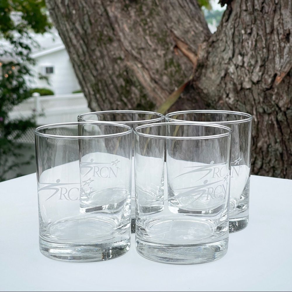 Vintage Set of Four Drinkware Clear Glasses RCN Printed Old Fashioned Glasses